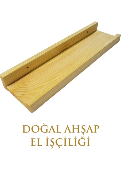 Doğal Ahşap - Duvar Rafı U Şekil - Vintage Stil Ofis Rafı - Oturma Odası Yatak Odası Dekoru - 1 Adet - 45 cm