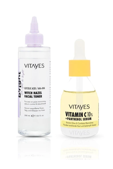 VITAYES C Vitamini Panthenol Cilt Tonu Eşitleyici Leke Karşıtı Serum Ve Akne Karşıtı Cadı Fındığı Yüz Toniği