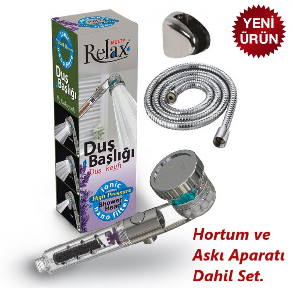 Relax Shower Multy Üç Fonksiyonlu, Açma kapama Ayarlı Tasarruflu Duş Başlığı Hortum ve Askı Aparatı Set