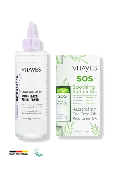 VITAYES Cadı Fındığı Glikolik Asit Yüz Toniği Aha-bha Ve Sivilce, Akne, Sinek Isırması Sos Onarıcı Serum Set