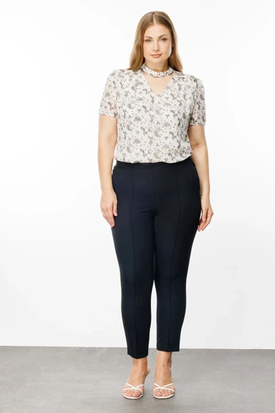 Ekol Minimalist Midi Kadın Pantolon - Yüksek Bel, Rahat, Şık - 4