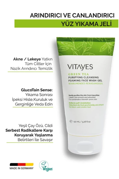VITAYES Yüz Yıkama Jeli Akneye Yatkın Ciltler Için Yeşil Çay Özlü Derinlemesine Temizlik Avantajlı Üçlü Set - 2