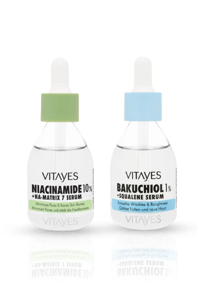 VITAYES Bakuchiol %1 Ve Squalene Niacinamide Ve Hyalüronik Asit Gözenek Sıkılaştırıcı Cilt Bakım Serum Set
