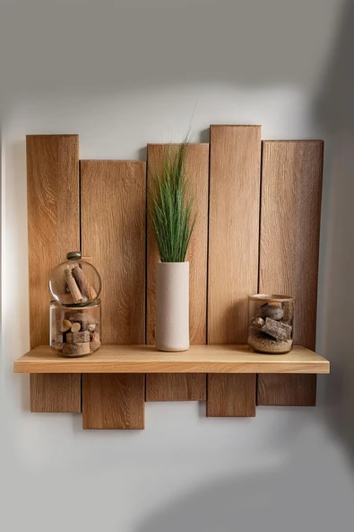 Modern Ahşap Duvar Dekoru ve Rafı 40 cm