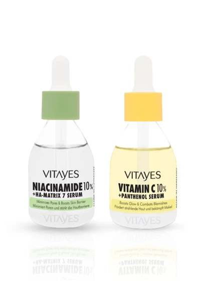 VITAYES Niacinamide %10 Ve Hyalüronik Asit Gözenek Sıkılaştırıcı Cilt Serumu Ile %10 C Vitamini Cilt Serumu