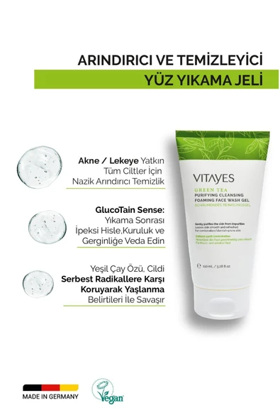 VITAYES Akneye Yatkın Ciltler Için Yeşil Çay Özlü Derin Temizleme Arınma Yüz Yıkama Jeli Avantajlı Ikili Set - 3