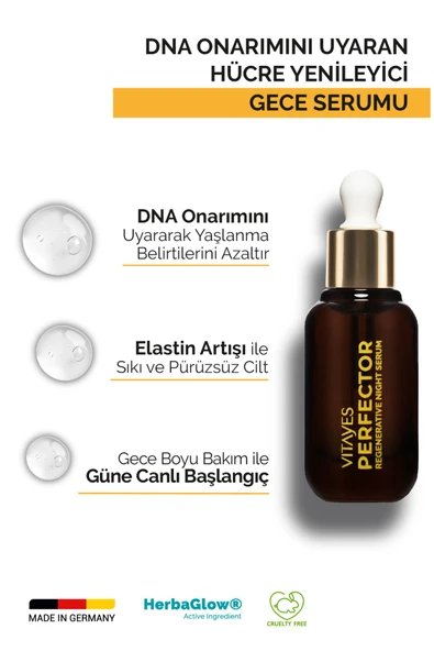 VITAYES Yaşlanma Karşıtı Onarıcı Herbaglow%10 Hyalüronik Asit Içeren Yüz Gece Cilt Serumu Ve Gece Kremi Seti - 2