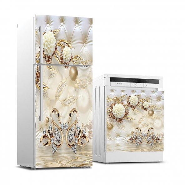 Buzdolabı ve Bulaşık Makinası Beyaz Eşya Sticker Kaplama Pearls Gold