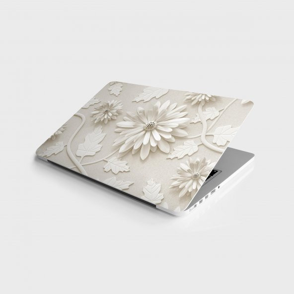 Laptop Sticker Bilgisayar Notebook Pc Kaplama Etiketi 3D Beyaz Yaprak