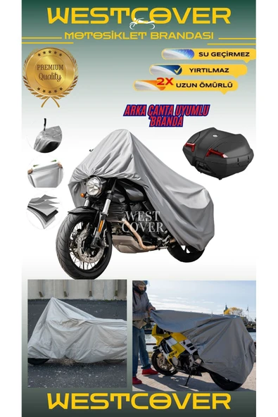 westcover Benelli Leoncino  MOTORSİKLET BRANDASI KORUMA ÖRTÜSÜ ARKA ÇANTA UYUMLU GRİ RENK - Resim 2
