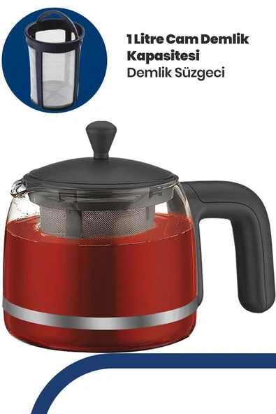 GoldMaster Papatya Siyah 2200 Watt Cam Demlikli Çay Makinesi ve Su Isıtıcısı GM 7321S - 3