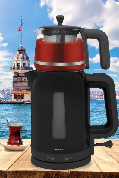 GoldMaster Papatya Siyah 2200 Watt Cam Demlikli Çay Makinesi ve Su Isıtıcısı GM 7321S - 6
