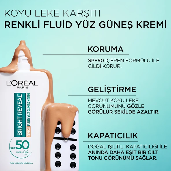 L'Oréal Paris Bright Reveal Spf 50+ Koyu Leke Karşıtı Renkli Fluid Günlük Yüz Güneş Kremi 50 ml - Medium - 5