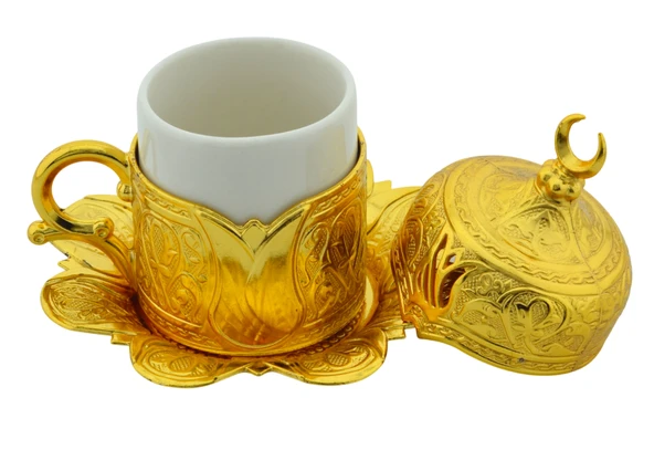 Lalezar 6 Kişilik 24 Parça Altın Renkli Porselenli Türk Kahvesi Fincan Seti - 3