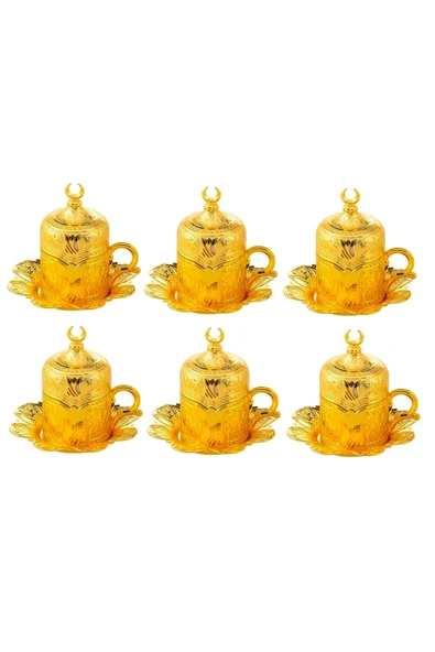 Lalezar 6 Kişilik 24 Parça Altın Renkli Porselenli Türk Kahvesi Fincan Seti