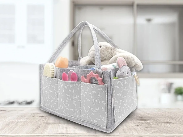 Baby Keçe Anne Bebek Bakım Çantası 772 Gri Çiçek - 8