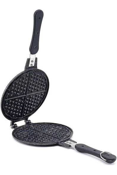 Lüks Döküm Waffle Makinesi - Bakalit ( Plastik ) Saplı Ocak Üstü Waffle Tavası