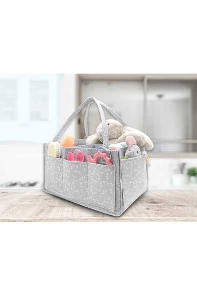 Baby Keçe Anne Bebek Bakım Çantası 772 Gri Çiçek - 2