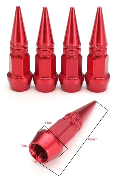 Oto Araba Sibop Kapağı Seti Metal Sivri 4'lü Set Kırmızı 60 Mm - 2