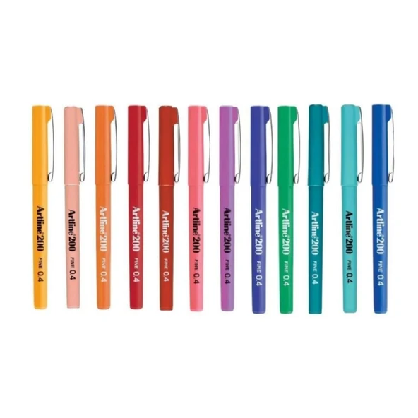 Artline 200N 0.4 mm İnce Uçlu Fineliner Yazı ve Çizim Kalemi 12 Renk