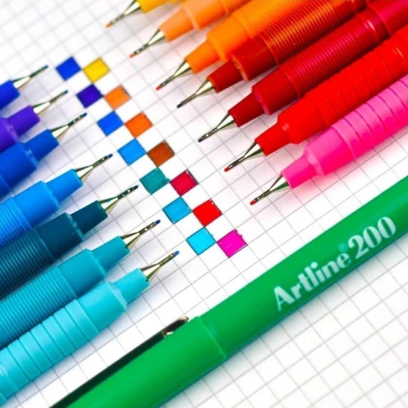 Artline 200N 0.4 mm İnce Uçlu Fineliner Yazı ve Çizim Kalemi 12 Renk - 6