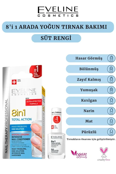 Eveline Cosmetics Titanyum+Elmas Tırnak Güçlendirici Terapi- Süt Rengi Oje 8in1 12ml