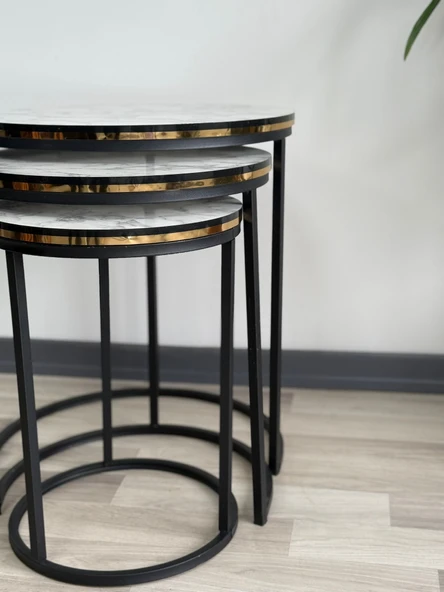 Ada 3lü Zigon Sehpa C Sehpa Mermer Desenli Yan Sehpa Sehpa Takımı Salon Oturma Salonu Ofis - 5