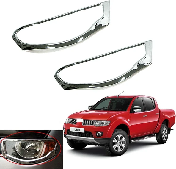 Mitsubishi L200 Uyumlu 2006 2014 Ön Far Kaplama ABS (Plastik) Krom