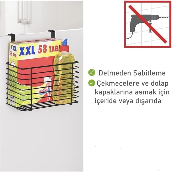 Dolap Kapak Asmalı Çok Amaçlı Düzenleyici  24 x 24,5 x 15 cm, siyah - 5