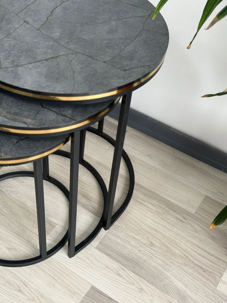 Beren 3lü Zigon Sehpa C Sehpa Yan Sehpa Sehpa Takımı Salon Oturma Salonu Ofis - 4