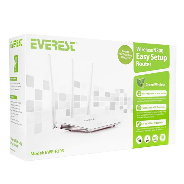 Everest EWR-F303 300Mbps 2.4GHz 3x5dBi Anten 1xWAN 3xLAN Repeater+AP+WISP Destekli Wireless Router - Resim 2