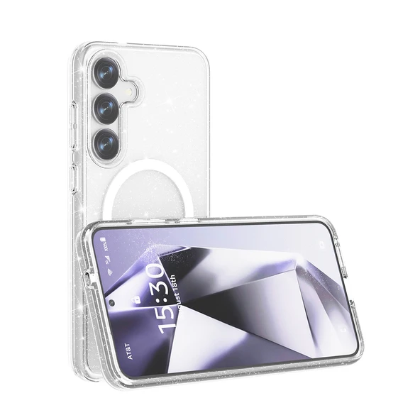 Samsung Galaxy S25 Plus Kılıf Magsafe Şarj Özellikli Parlayan Simli Saydam Renkli Allstar Kapak - Resim 4