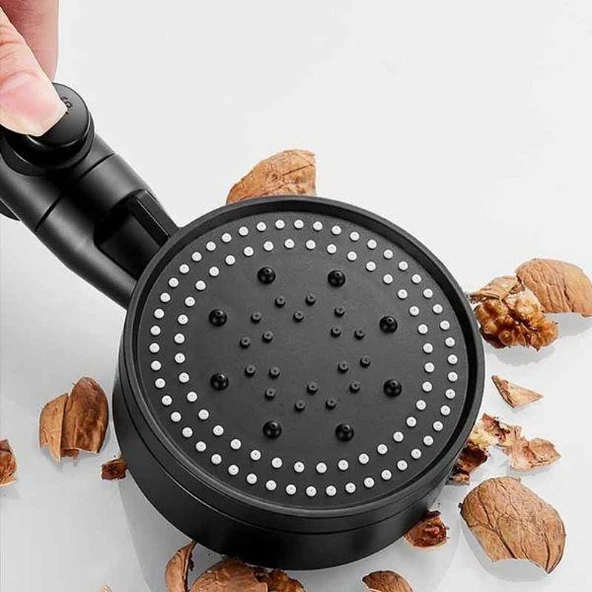 Süper Tazyik Arttırıcı Pervaneli 5 Fonksiyonlu Start Stoplu Siyah Duş Başlığı - 2