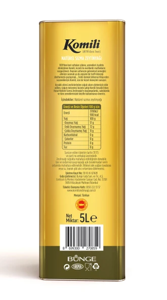 KOMİLİ AYVALIK ERKEN HASAT ZEYTİNYAĞI – 5 LT - 2