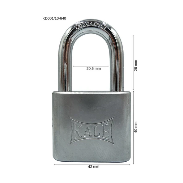 Kale KD001/10-640 prinç asma kilit 40 mm nikel kaplamalı - 2