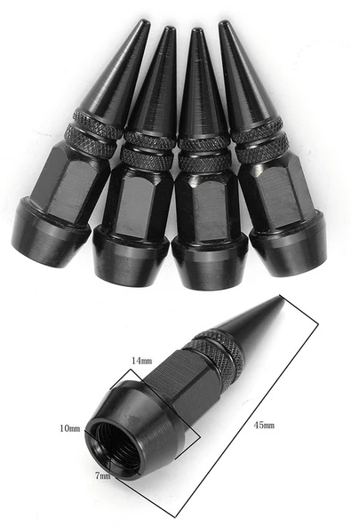 Oto Araba Sibop Kapağı Seti Metal Sivri 4'lü Set Siyah 45 Mm - 4