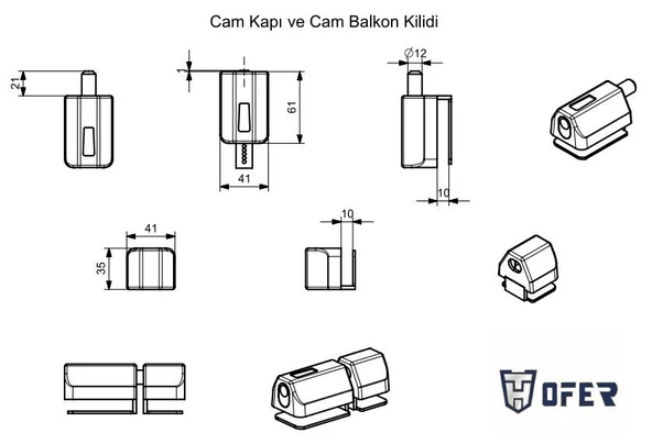 Ofer cam kapılar ve cam balkonlar için GÜVENLİKLİ emniyet kilidi YENİ TİP - 2