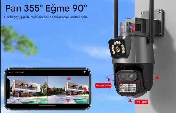 IP66 Su Geçirmez 9MP Çift Lensli 8X Zomlu Wifi PTZ Pollis Çakarlı GÜvenlik Kamerası - 5
