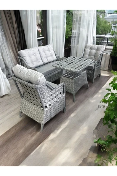 Sasha Gümüş Gri 2+1+1 Balkon Takımı - 4