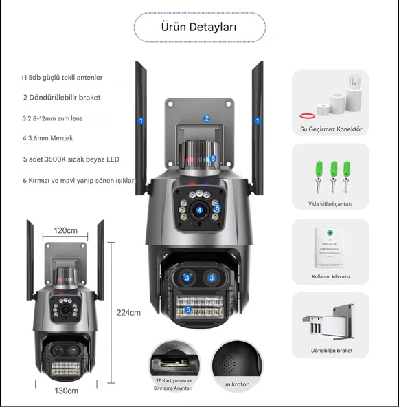 IP66 Su Geçirmez 9MP Çift Lensli 8X Zomlu Wifi PTZ Pollis Çakarlı GÜvenlik Kamerası - 2