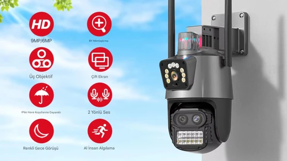 IP66 Su Geçirmez 9MP Çift Lensli 8X Zomlu Wifi PTZ Pollis Çakarlı GÜvenlik Kamerası - 4
