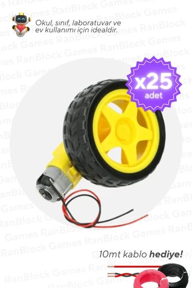 25'li Paket Sarı Redüktörlü Motor ve Tekerlek Seti - Okul ve Sınıflar için MEB Uyumlu