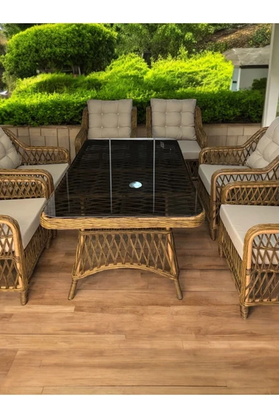 Luxe Haven Rattan Oturma Grubu (6 Ad Tekli x 90x160 Masa) - 2