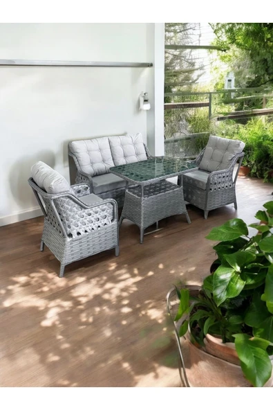 Sasha Gümüş Gri 2+1+1 Balkon Takımı - 3