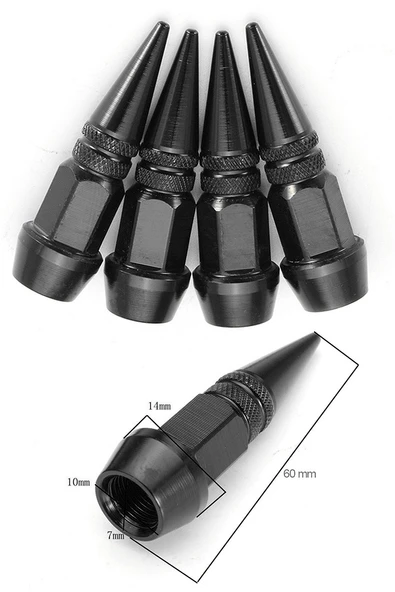 Oto Araba Sibop Kapağı Seti Metal Sivri 4'lü Set Siyah 60 Mm - 4