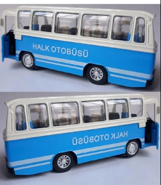 Oyuncak Işıklı Sesli 1/36 Çek Bırak Mavi Halk Otobüsü - 3