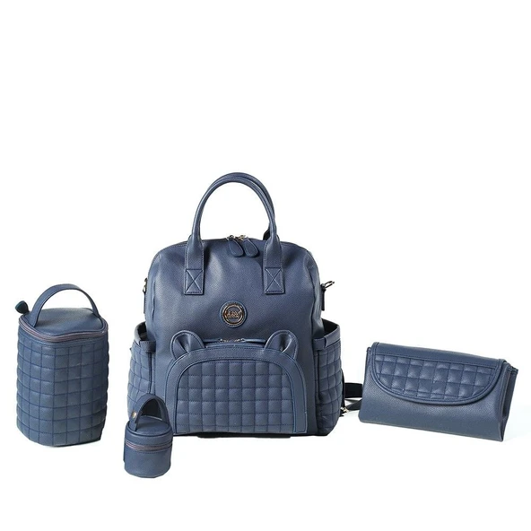 M&Y Kıtty Deri Anne Bebek Bakım Sırt Çantası 7270 Lacivert - 2