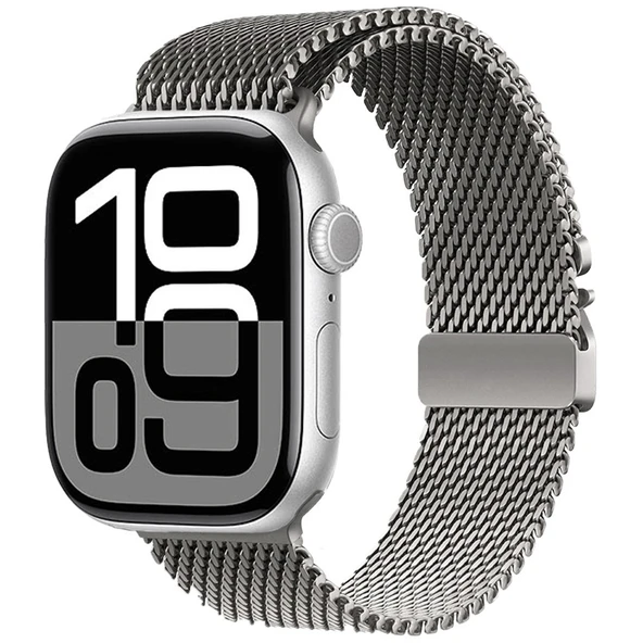 Apple Watch 10/11 Serisi 46mm Kordon Titanyum Kelebek Klipsli Milano Loop 121 - 3