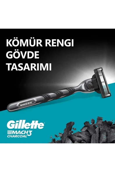 Gillette Mach 3 Charcoal Tıraş Makinesi + 6 Up Yedek Tıraş Bıçağı + Premium Stand - Resim 6