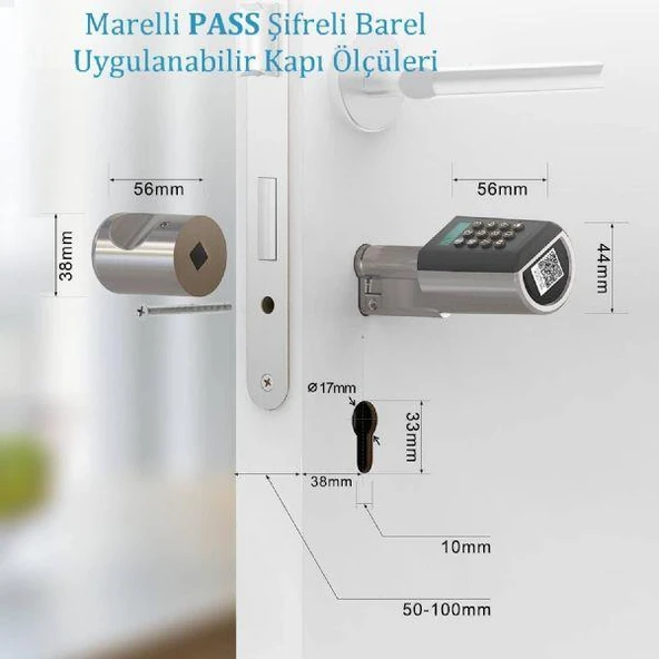 Marelli PASS BNB air bnb fonksiyonlu şifreli çelik kapı kilidi kapı göbeği - Resim 2